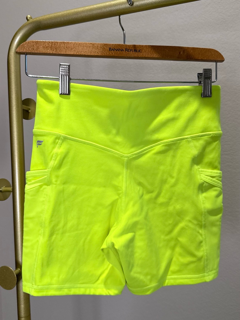 Fabletics Neon Lime High-Rise Bike Shorts with Side Pockets